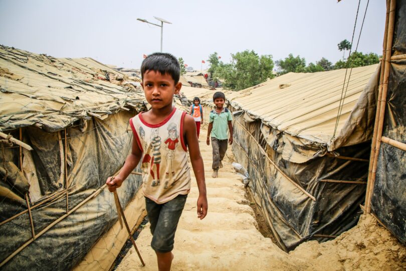 Emergency shelter with a young boy